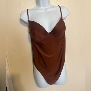NEW Woman’s Prettylittlething brown one piece swimsuit size 12!!!